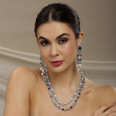 Multi Stone Double Layered Long Necklace with Matching Earrings
